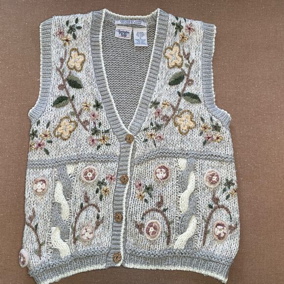 Huntington Ridge Vtg Hand Knitted Cottage Neutral Gray Beige Sweater Vest Sz M - Picture 6 of 9